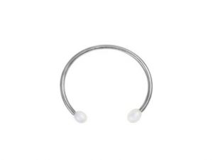 Bangle w/ Freshwater Pearls White Rice 7.5-8mm & 8.5-9mm Fine Hammered